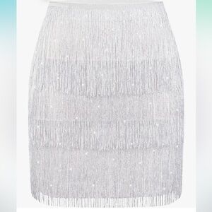MANER Women’s Fringe Skirt Stretchy Sparkly Bodycon Tassel Trim Mini Skirt